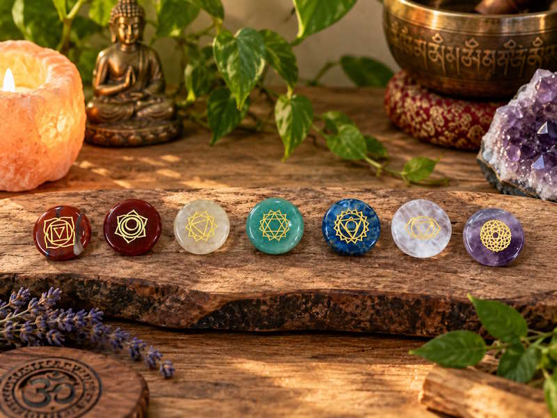 Pack rodados  grabados chakras 2.5 cm